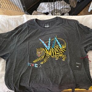 RVCA Charcoal Tee with Vibrant Tiger Graphic